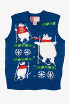 Blue Polar Bears Skiing Ugly Christmas Vest (2010s)