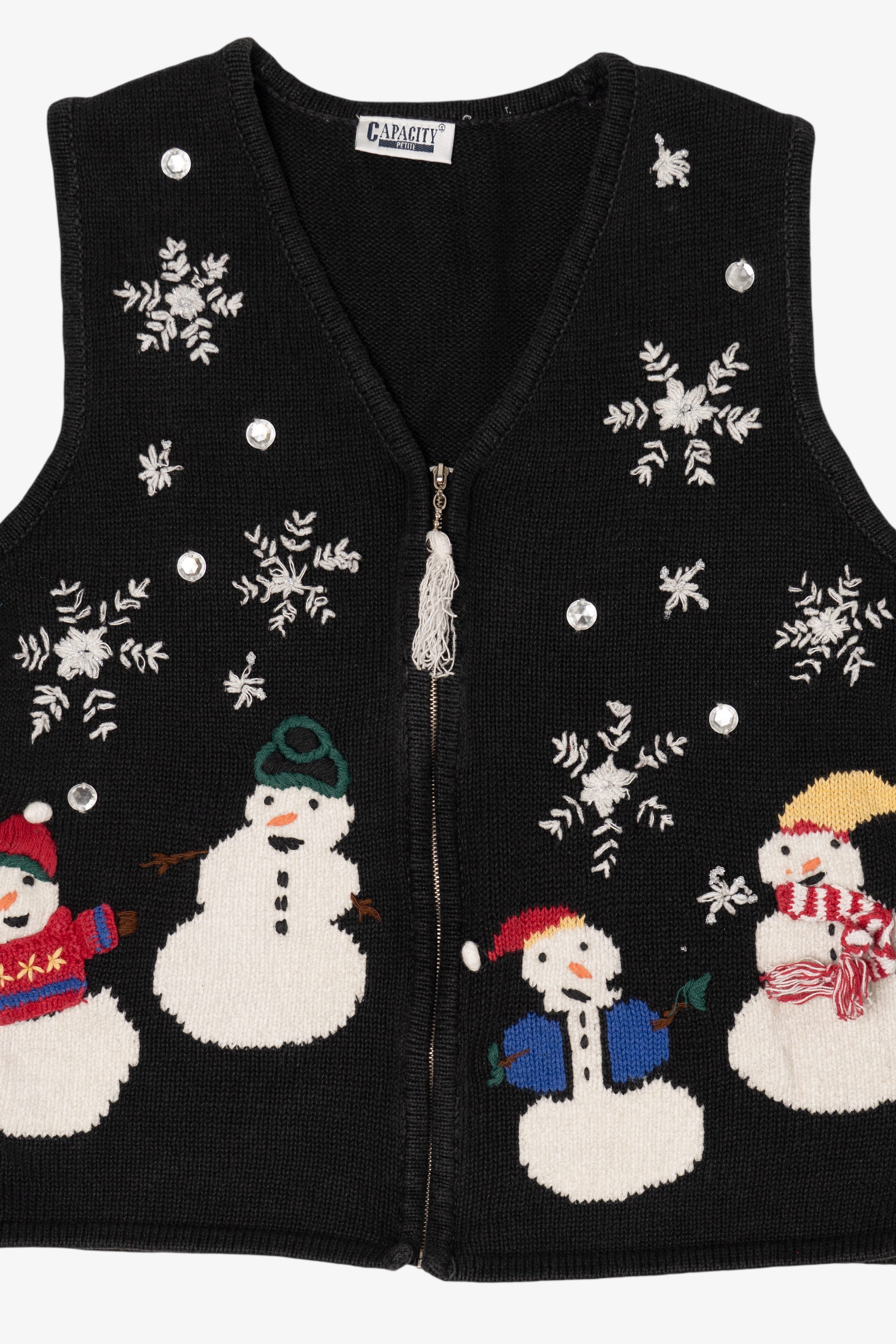 Vintage Black Capacity Snowmen Ugly Christmas Vest (1990s)