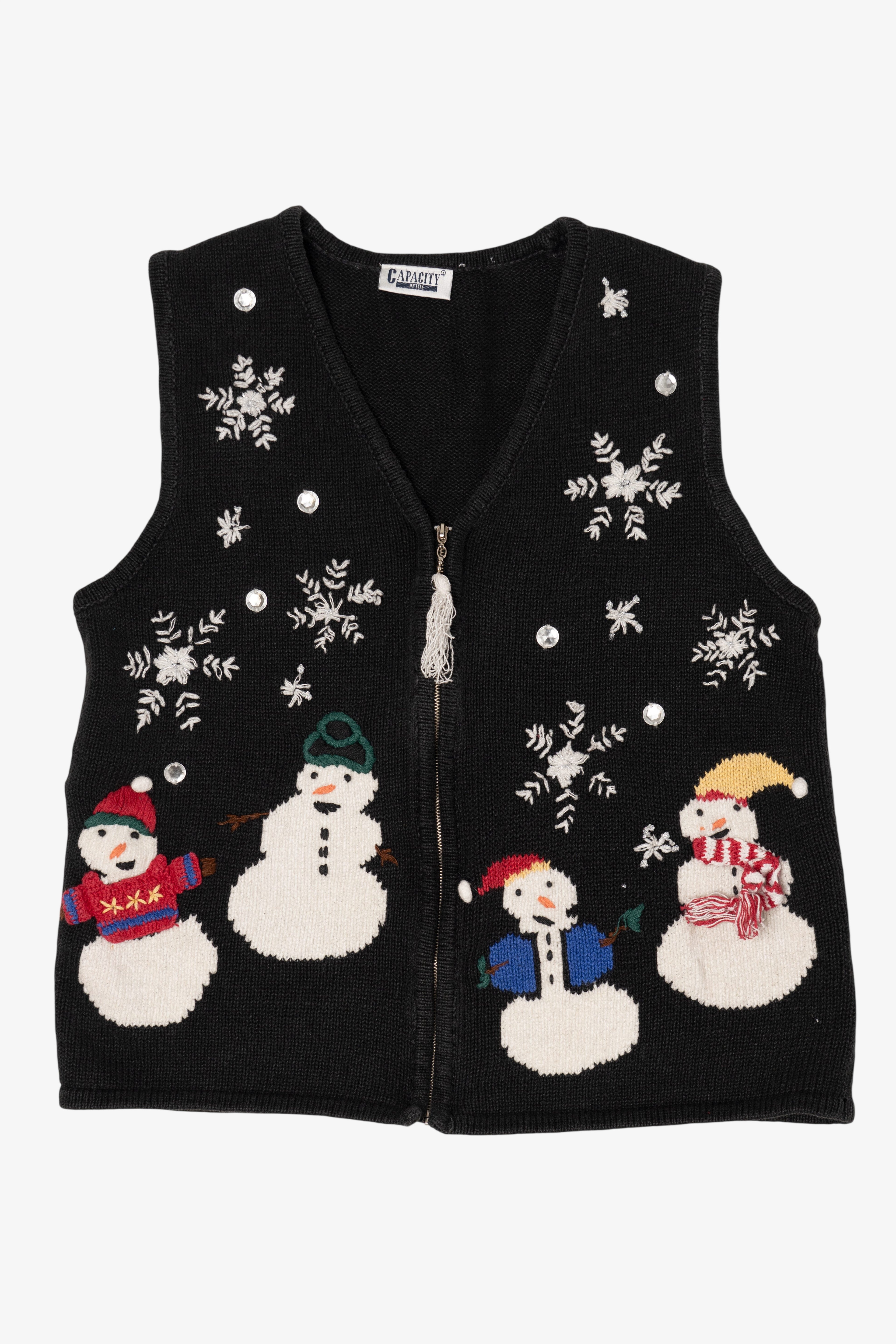 Vintage Black Capacity Snowmen Ugly Christmas Vest (1990s)