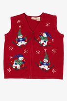 Vintage Red Bobbie Brooks Snowmen Ugly Christmas Vest (1990s)
