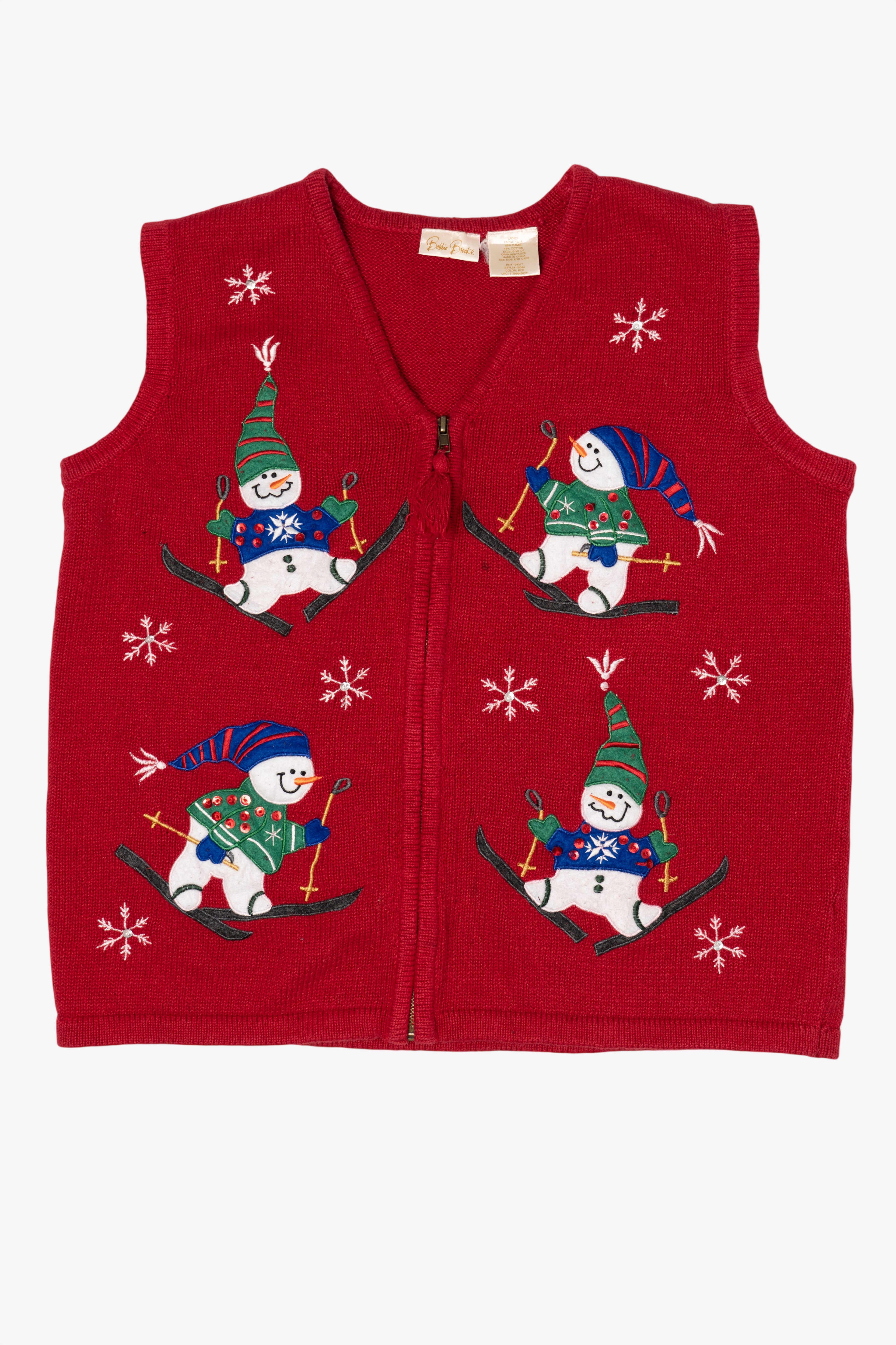 Vintage Red Bobbie Brooks Snowmen Ugly Christmas Vest (1990s)