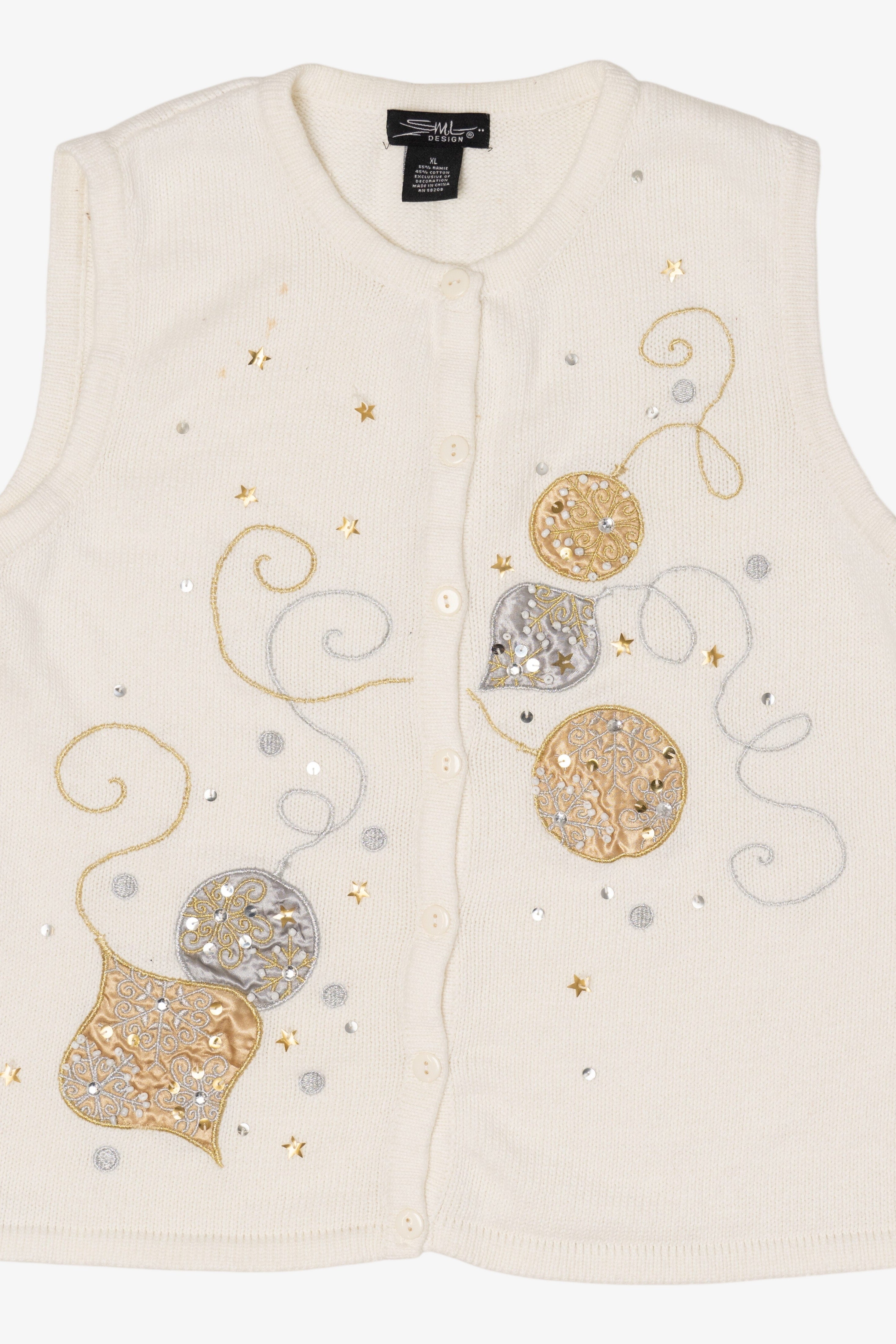 Vintage White SML Design Ornaments Christmas Vest (1990s)
