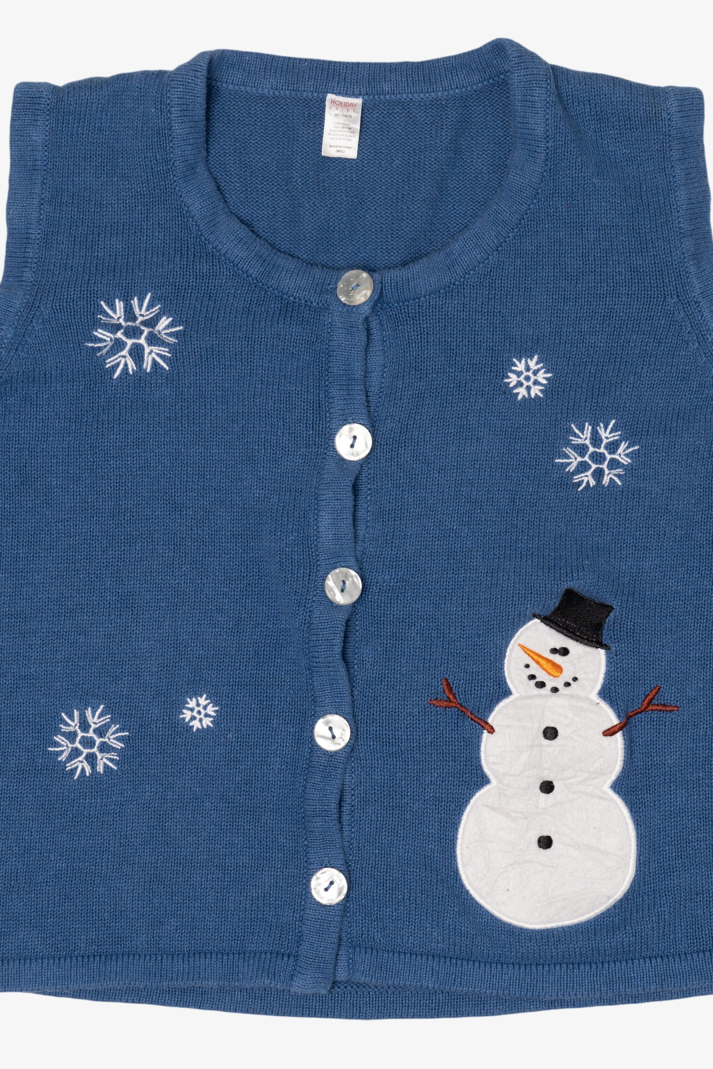 Vintage Blue Holiday Faire Snowmen Ugly Christmas Vest (2000s)