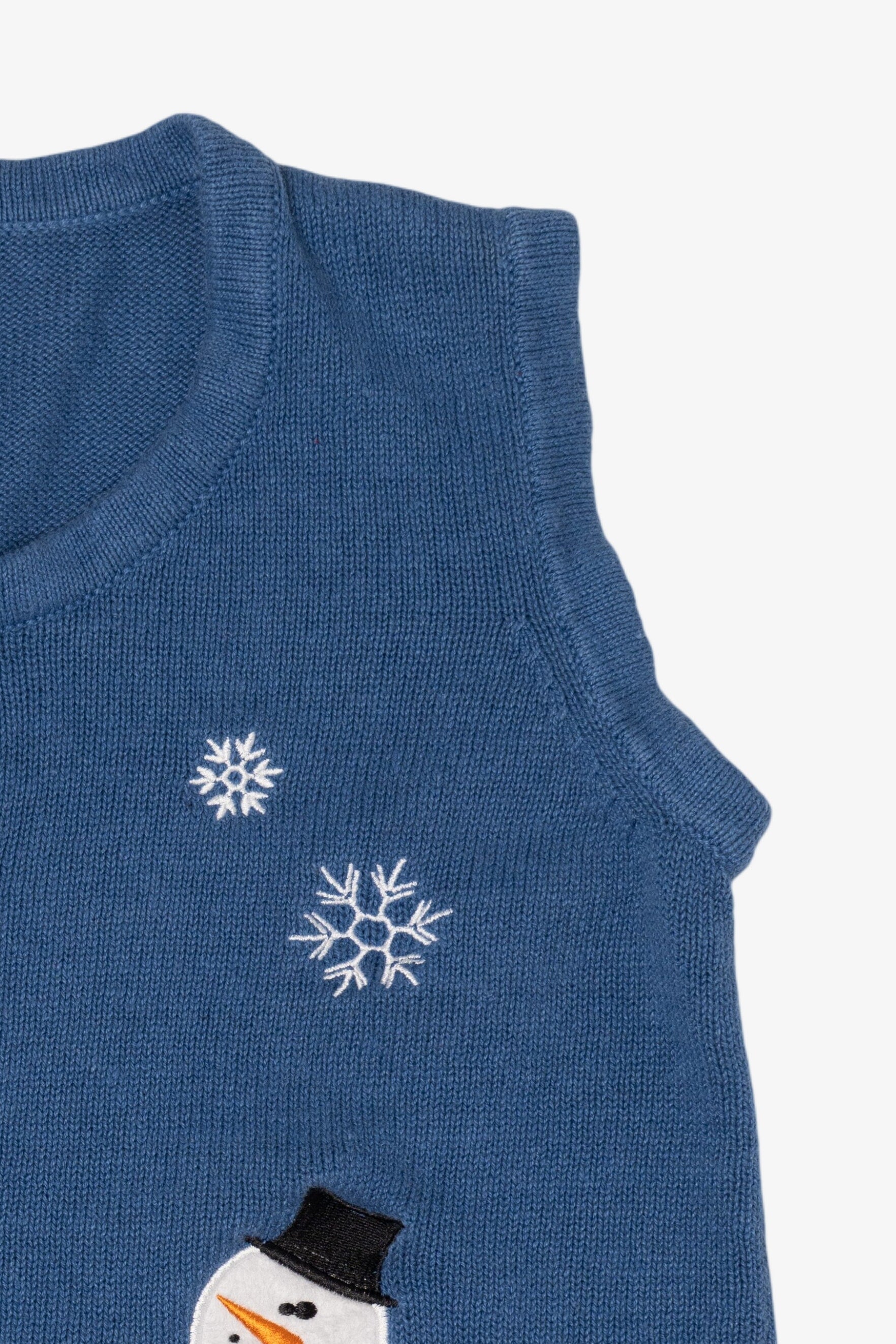 Vintage Blue Holiday Faire Snowmen Ugly Christmas Vest (2000s)