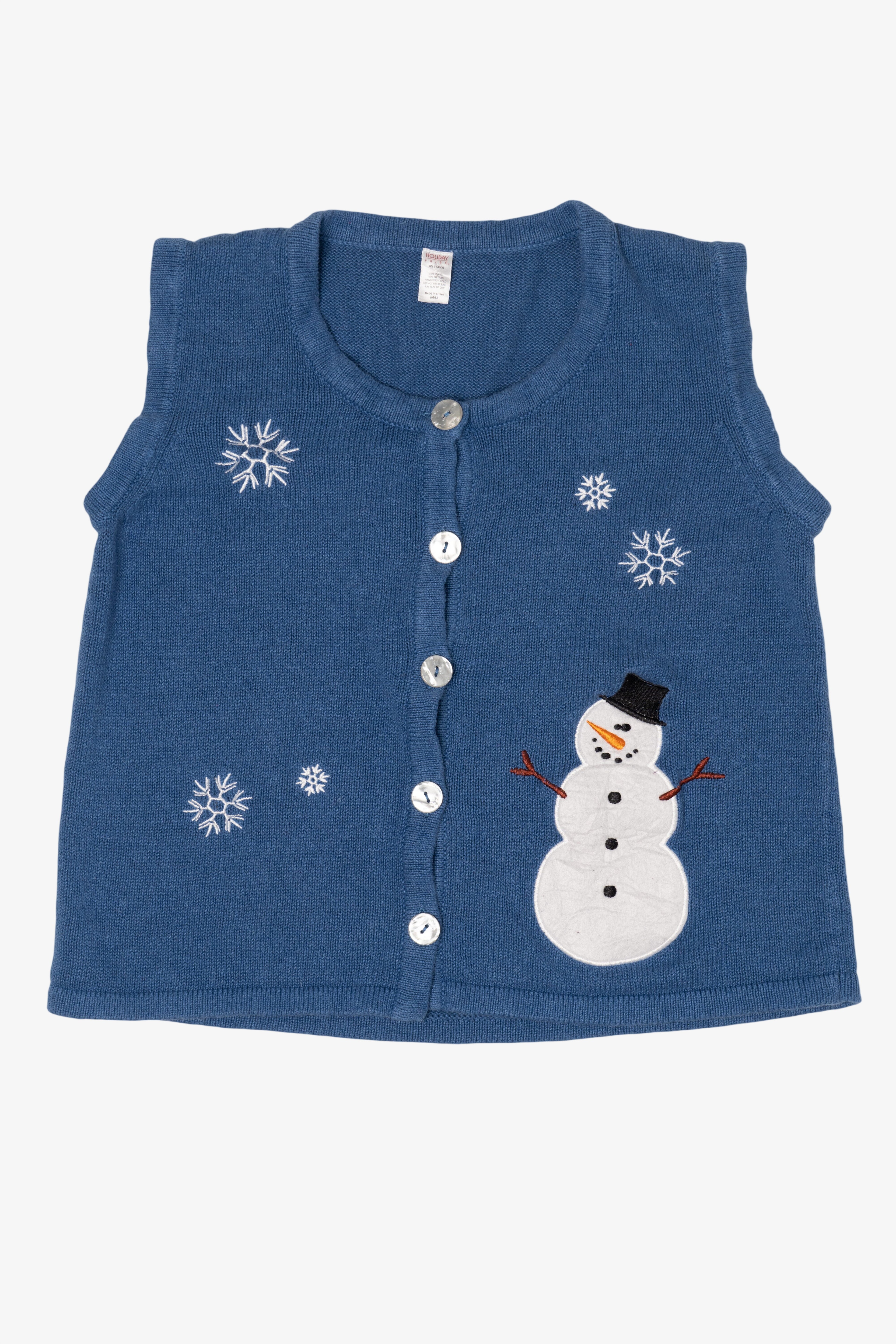 Vintage Blue Holiday Faire Snowmen Ugly Christmas Vest (2000s)