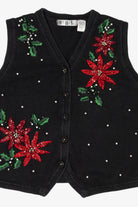 Vintage Black Ohi Poinsettias Ugly Christmas Vest (1990s)
