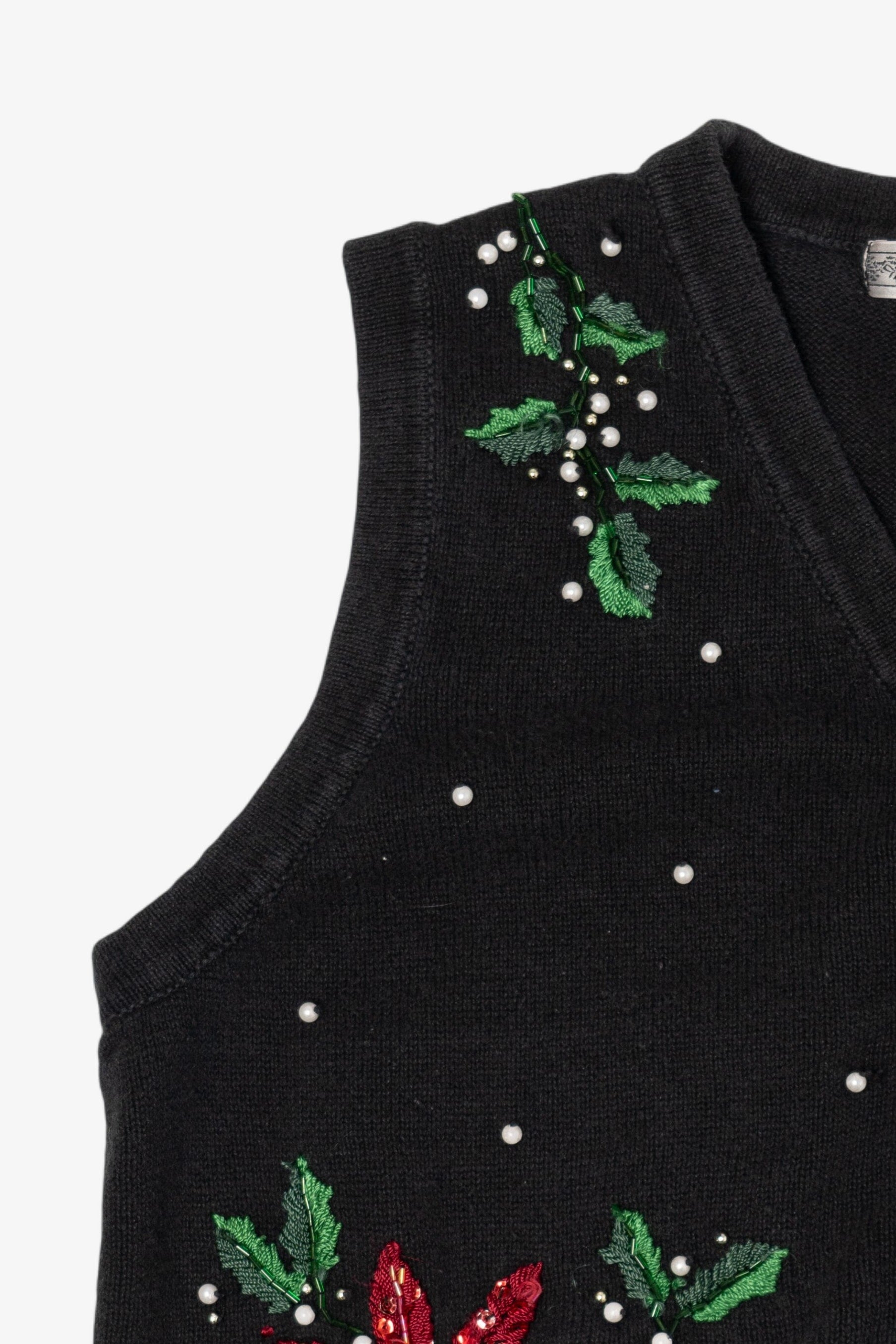 Vintage Black Ohi Poinsettias Ugly Christmas Vest (1990s)