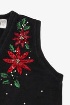 Vintage Black Ohi Poinsettias Ugly Christmas Vest (1990s)