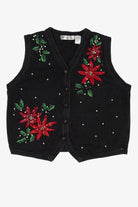 Vintage Black Ohi Poinsettias Ugly Christmas Vest (1990s)