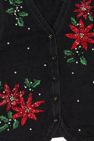 Vintage Black Ohi Poinsettias Ugly Christmas Vest (1990s)