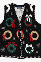 Vintage Black Willow Ridge Wreaths Ugly Christmas Vest (1990s)
