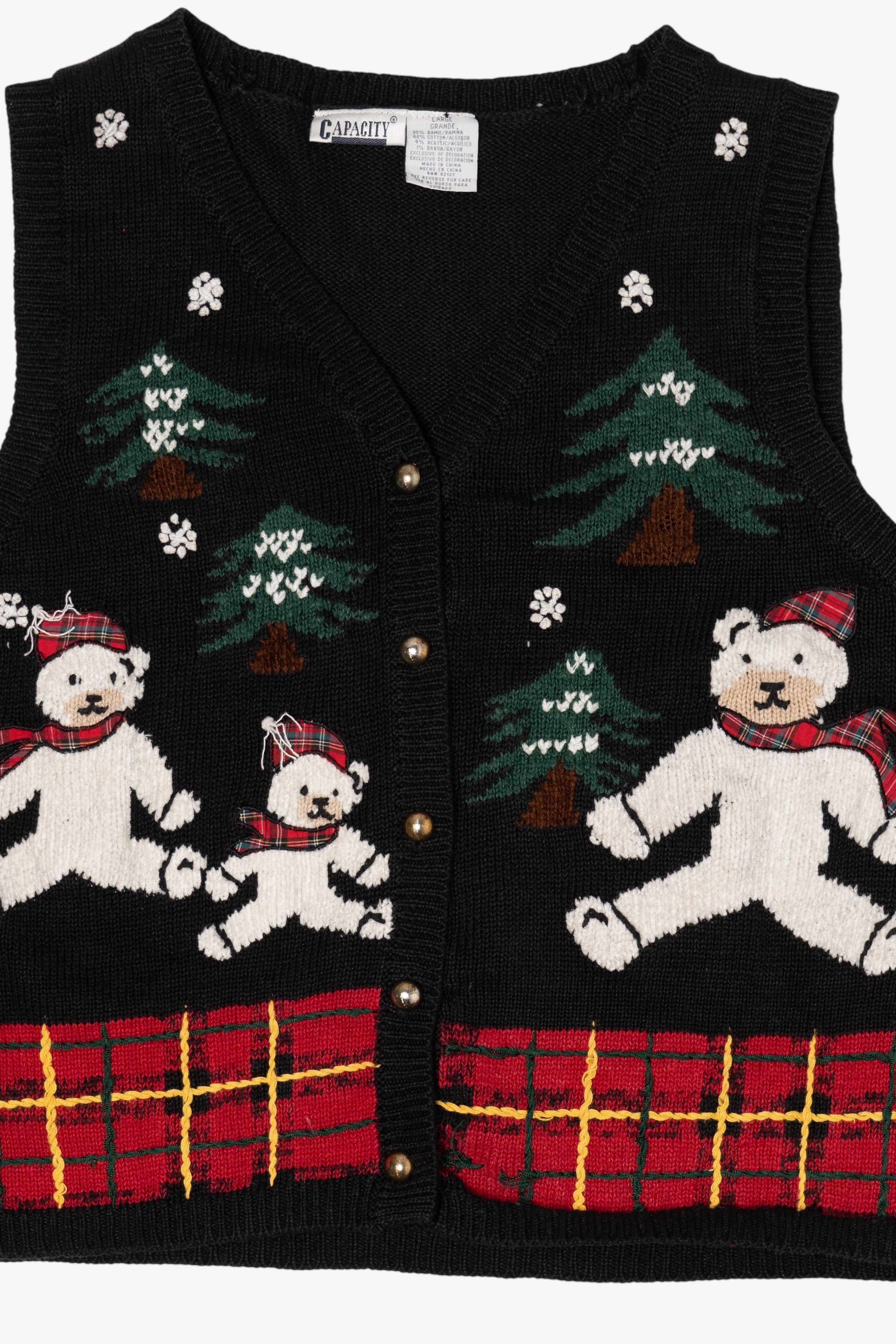 Vintage Black Capacity Bears Ugly Christmas Vest (1990s)