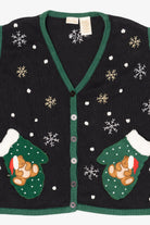 Vintage Black Bobbie Brooks Bears Pocket Mittens Ugly Christmas Vest (1990s)