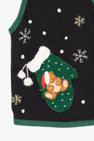 Vintage Black Bobbie Brooks Bears Pocket Mittens Ugly Christmas Vest (1990s)