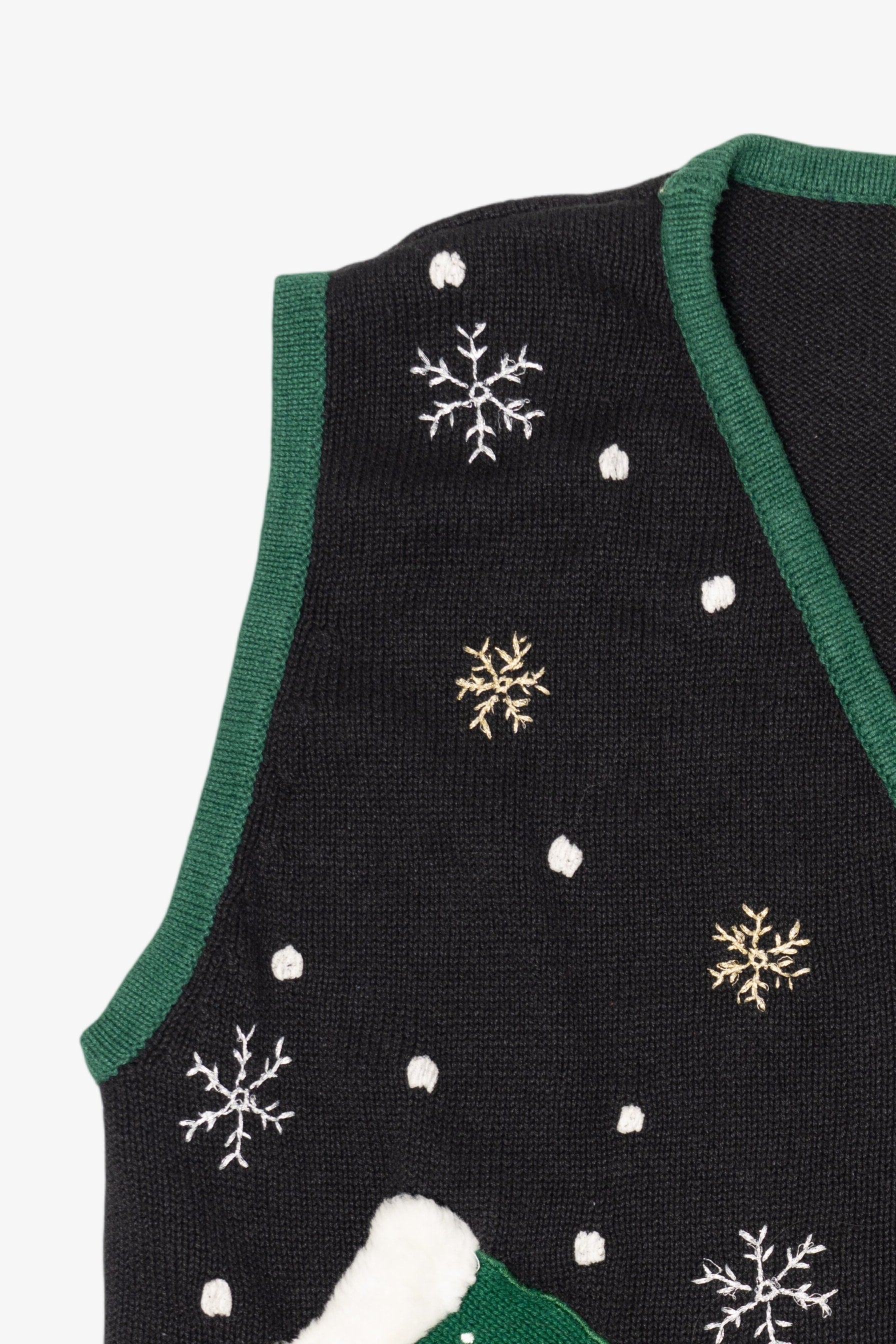Vintage Black Bobbie Brooks Bears Pocket Mittens Ugly Christmas Vest (1990s)