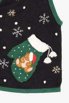 Vintage Black Bobbie Brooks Bears Pocket Mittens Ugly Christmas Vest (1990s)