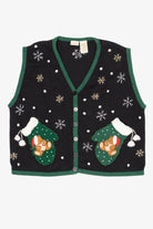 Vintage Black Bobbie Brooks Bears Pocket Mittens Ugly Christmas Vest (1990s)