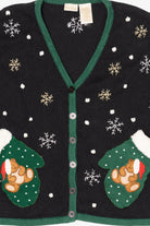 Vintage Black Bobbie Brooks Bears Pocket Mittens Ugly Christmas Vest (1990s)