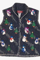 Vintage Blue Sun Li Joy Snowmen Ugly Christmas Vest (1990s)