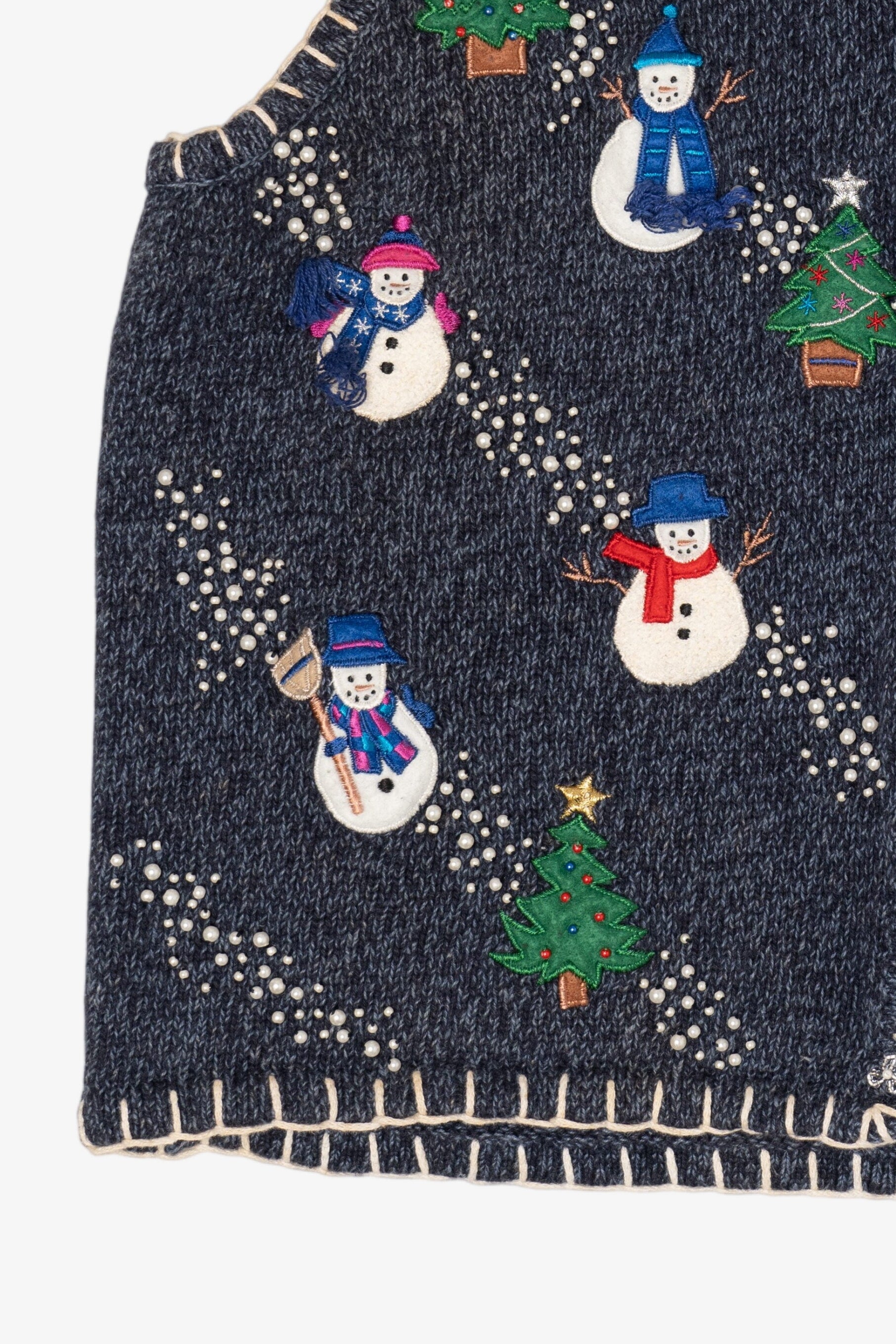 Vintage Blue Sun Li Joy Snowmen Ugly Christmas Vest (1990s)