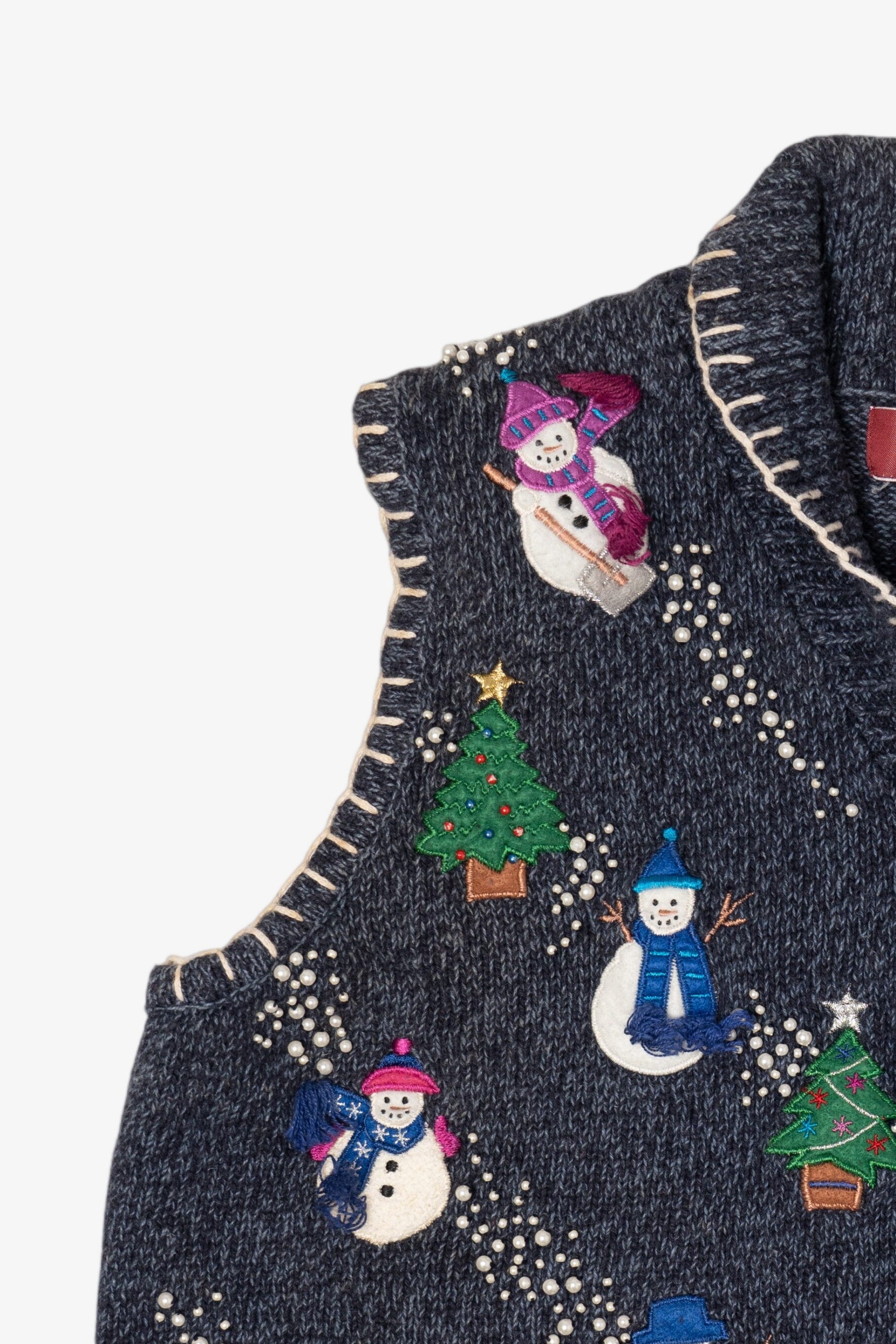 Vintage Blue Sun Li Joy Snowmen Ugly Christmas Vest (1990s)