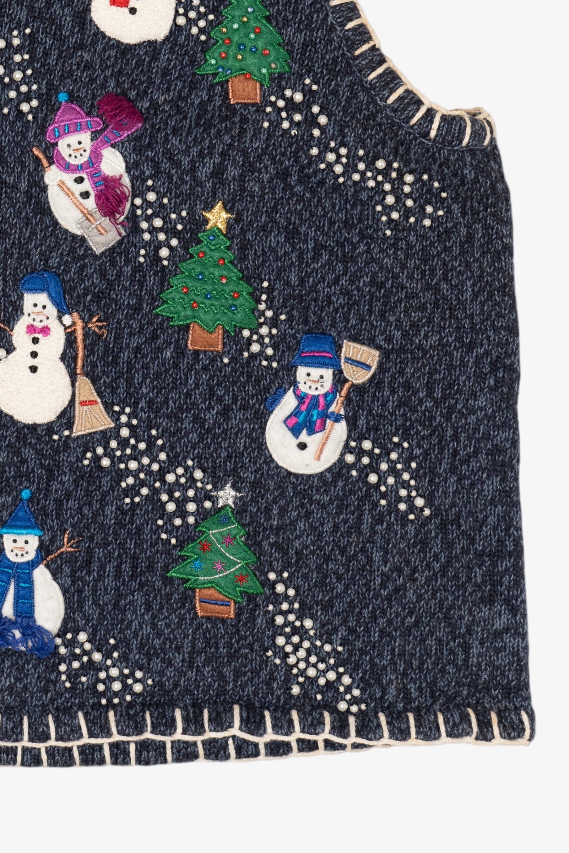 Vintage Blue Sun Li Joy Snowmen Ugly Christmas Vest (1990s)