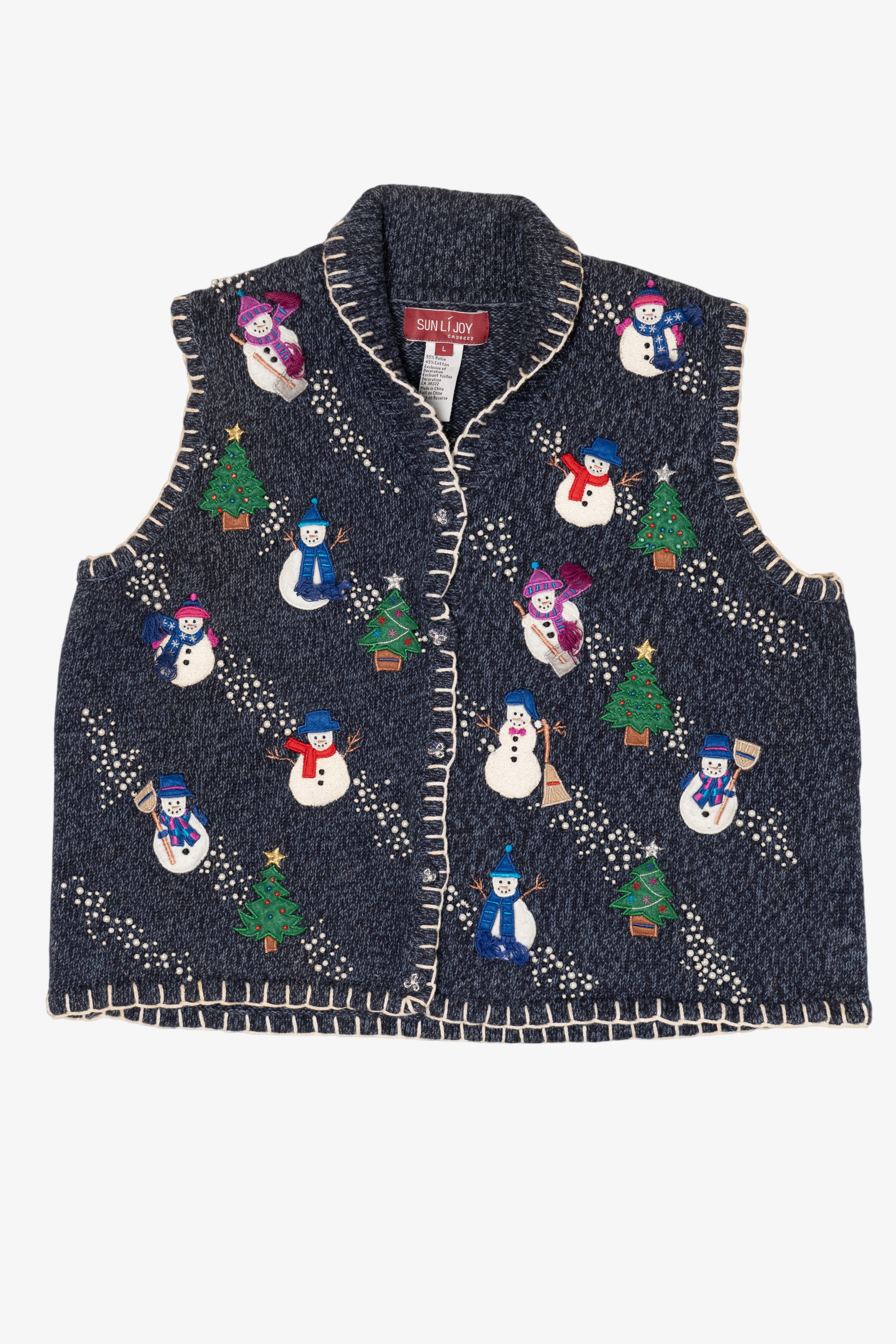 Vintage Blue Sun Li Joy Snowmen Ugly Christmas Vest (1990s)