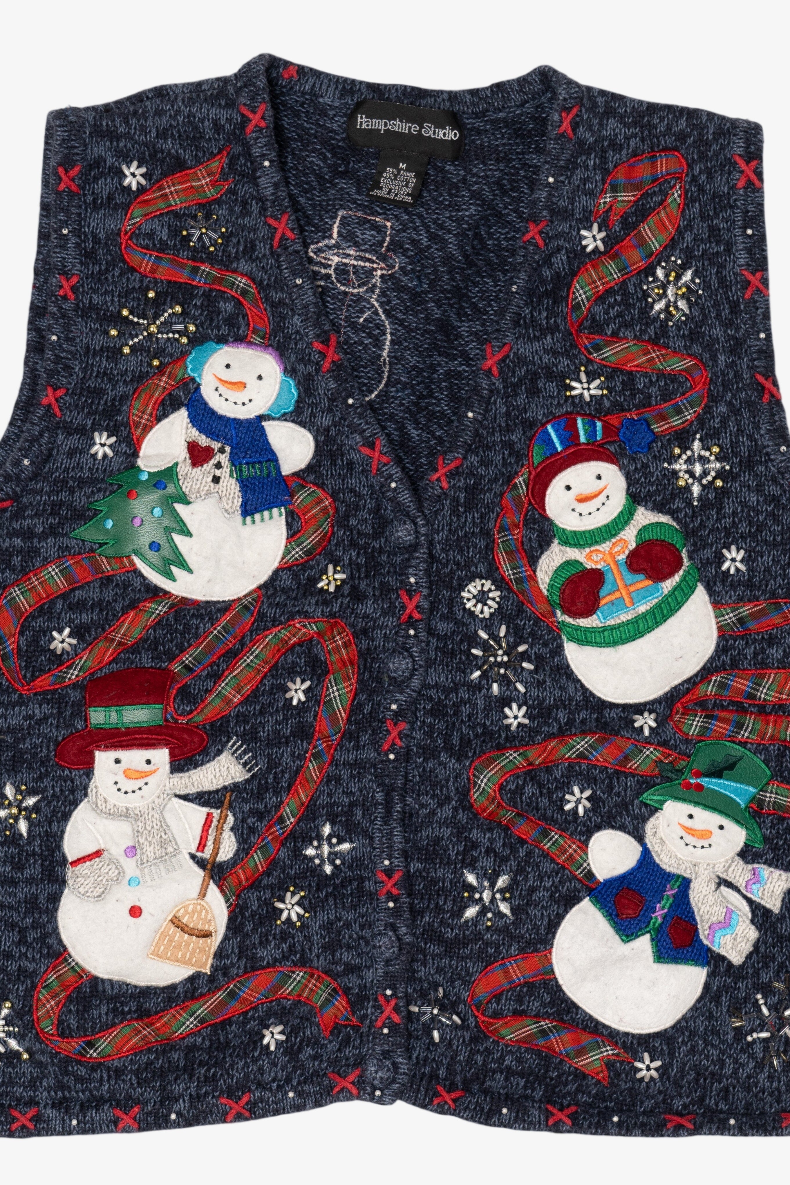 Vintage Blue Hampshire Studio Snowmen Ugly Christmas Vest (1990s)