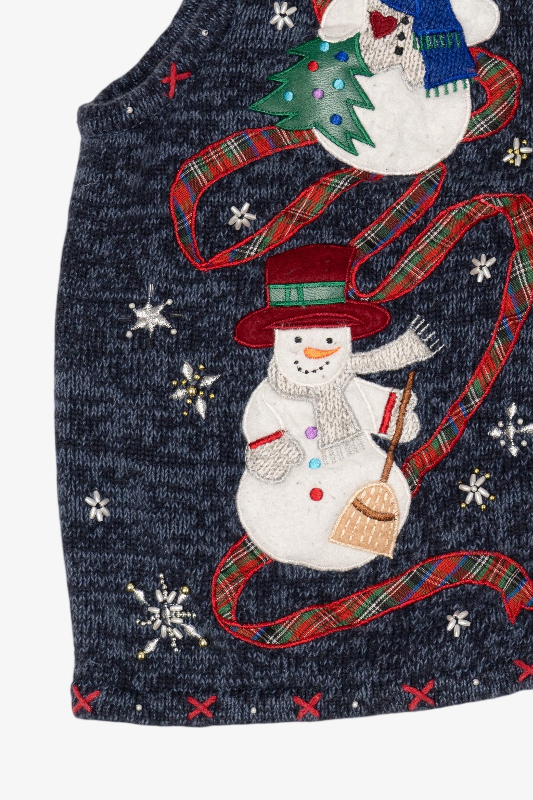 Vintage Blue Hampshire Studio Snowmen Ugly Christmas Vest (1990s)