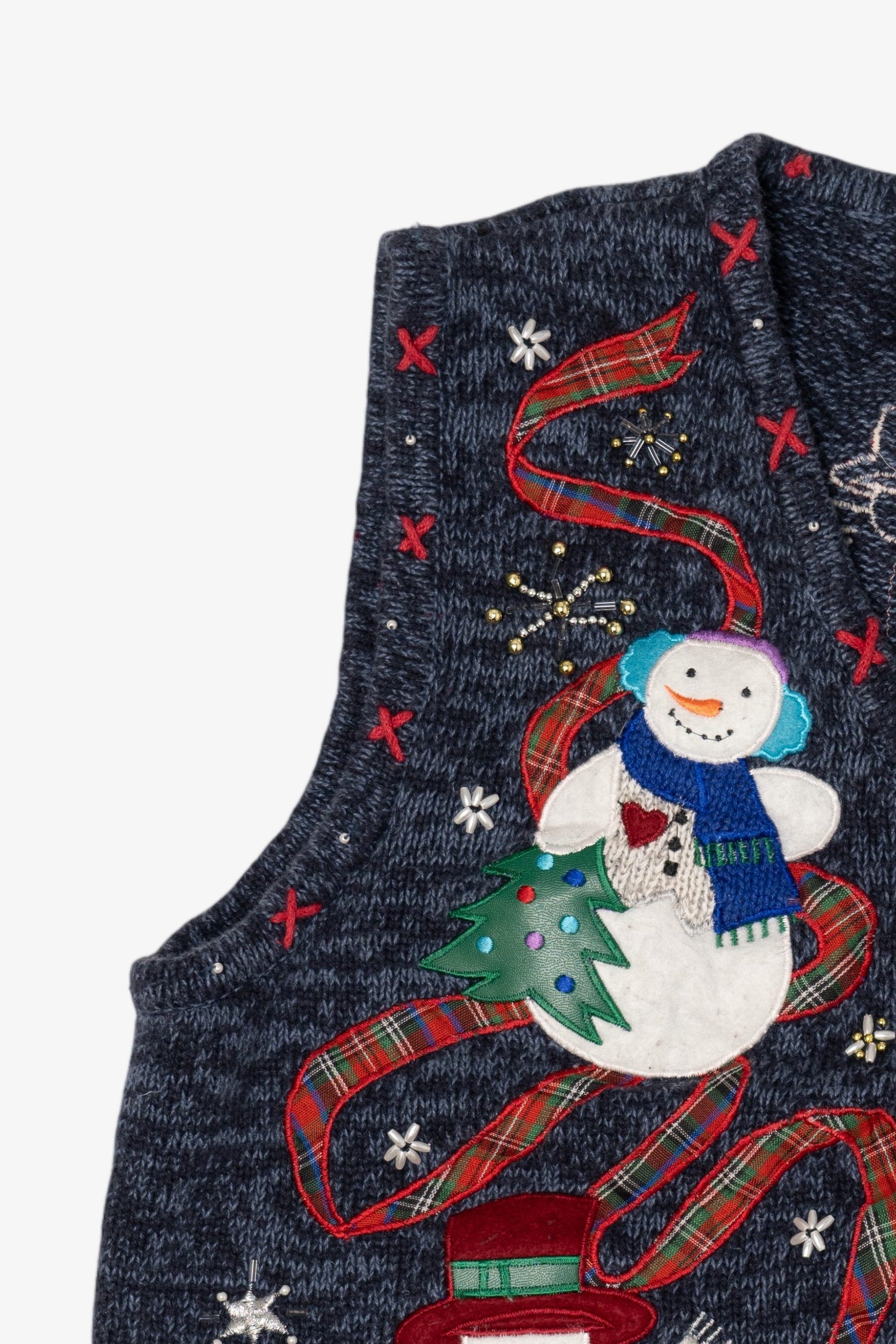 Vintage Blue Hampshire Studio Snowmen Ugly Christmas Vest (1990s)