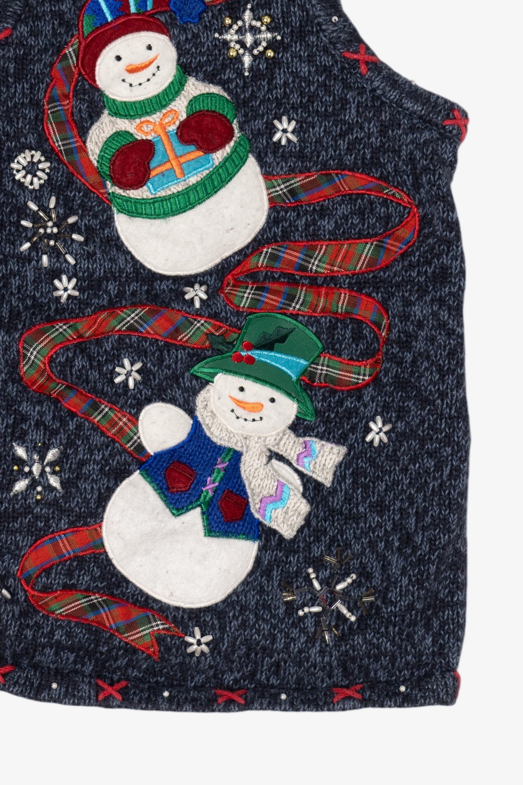 Vintage Blue Hampshire Studio Snowmen Ugly Christmas Vest (1990s)