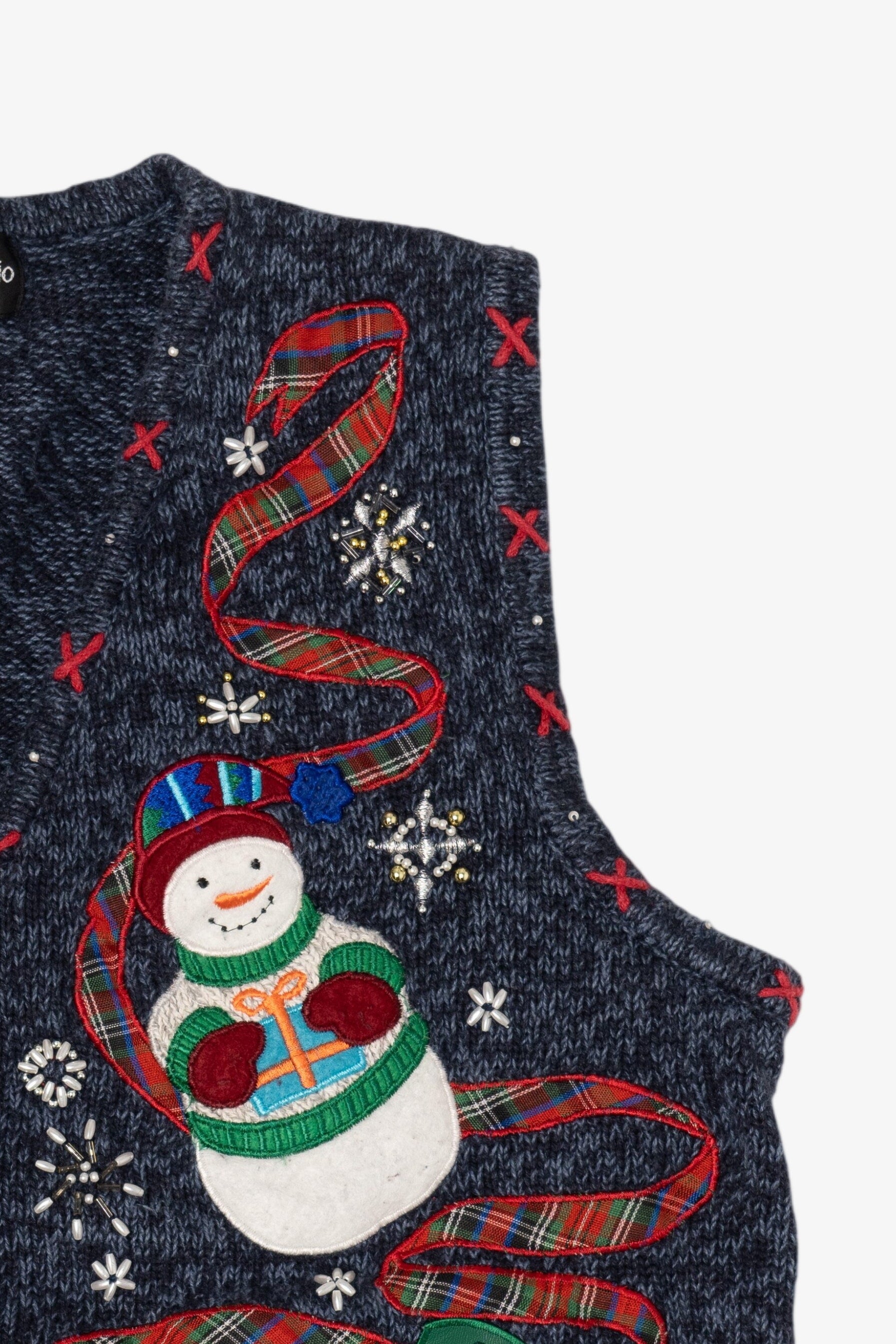 Vintage Blue Hampshire Studio Snowmen Ugly Christmas Vest (1990s)