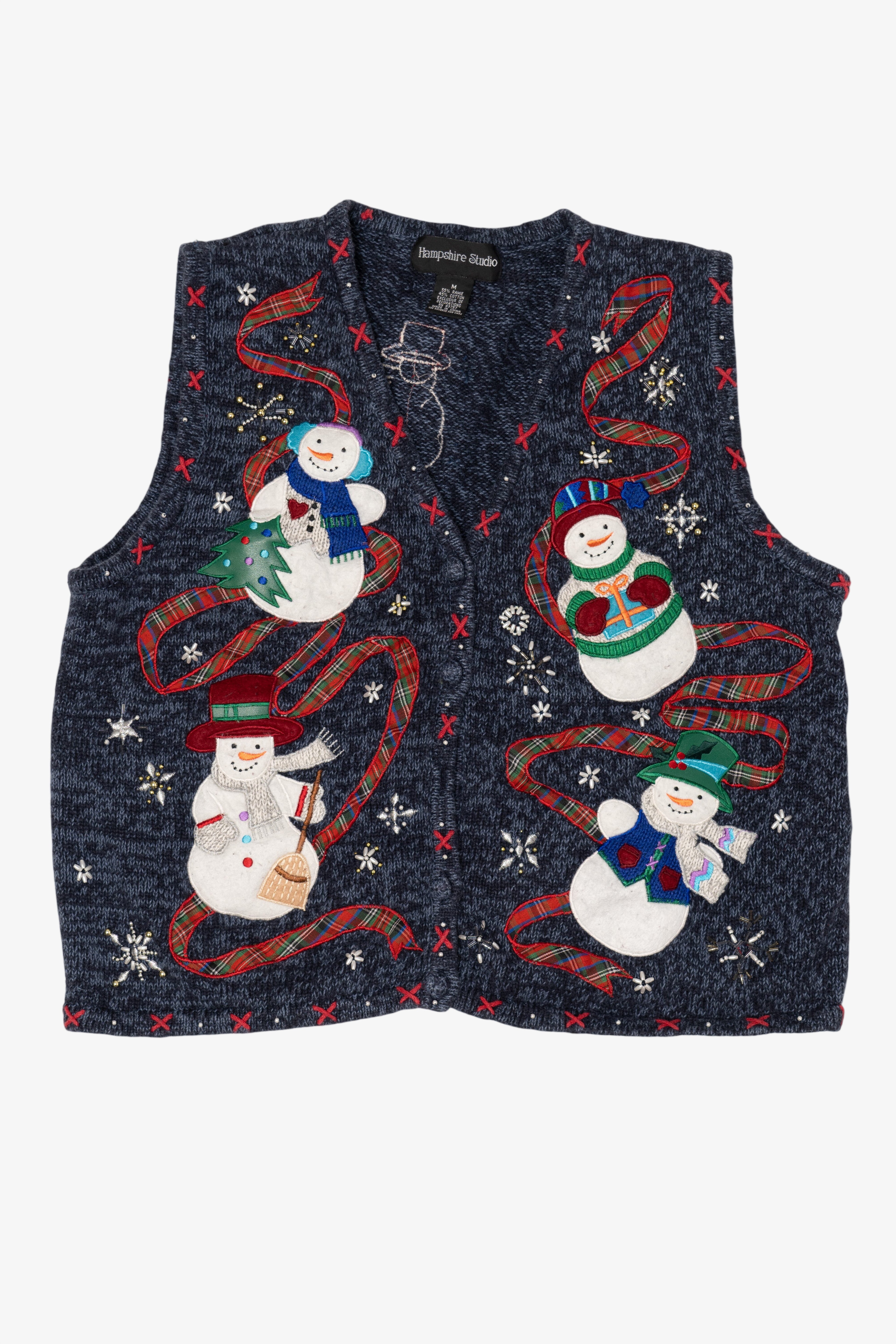 Vintage Blue Hampshire Studio Snowmen Ugly Christmas Vest (1990s)