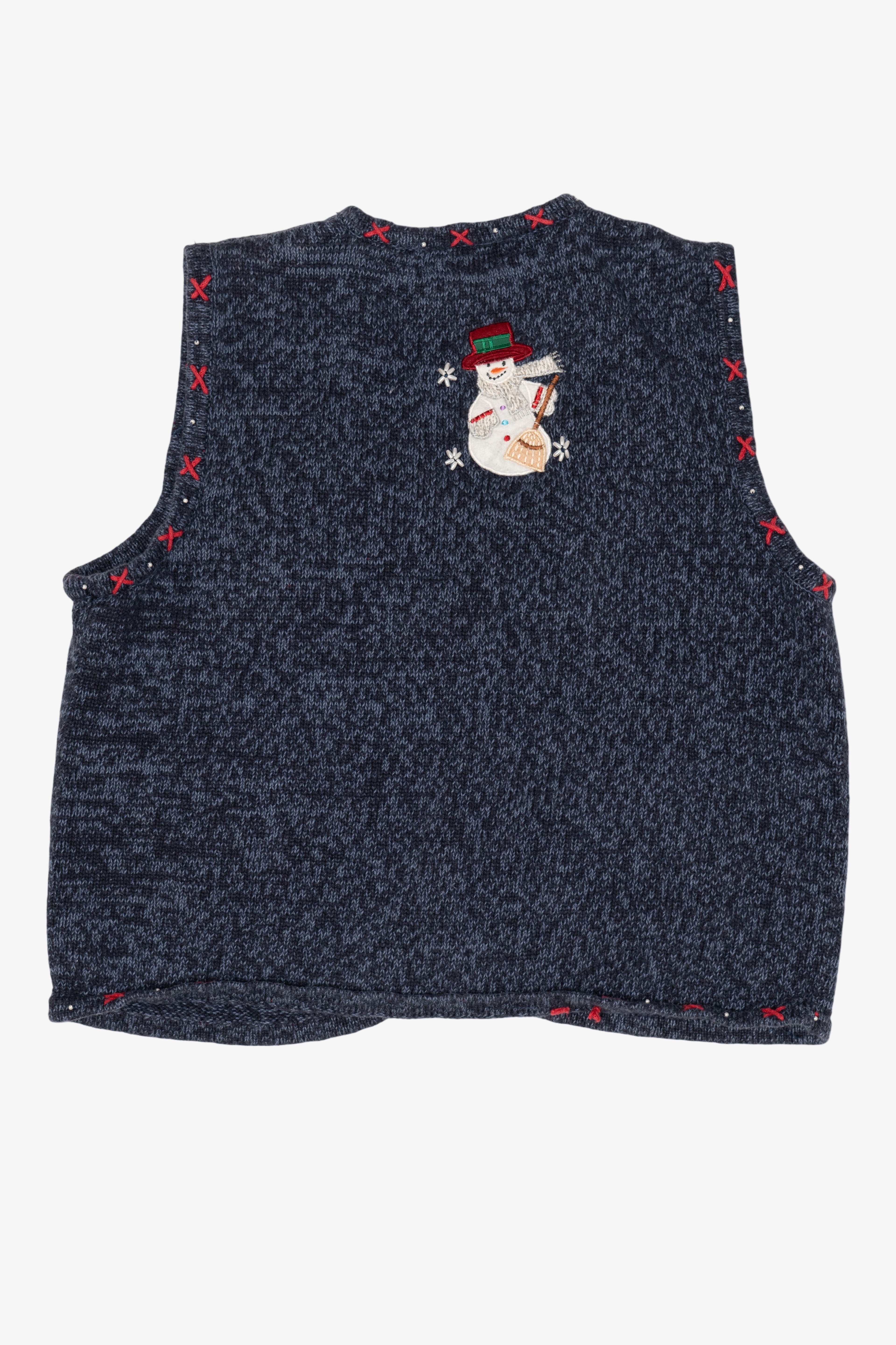 Vintage Blue Hampshire Studio Snowmen Ugly Christmas Vest (1990s)