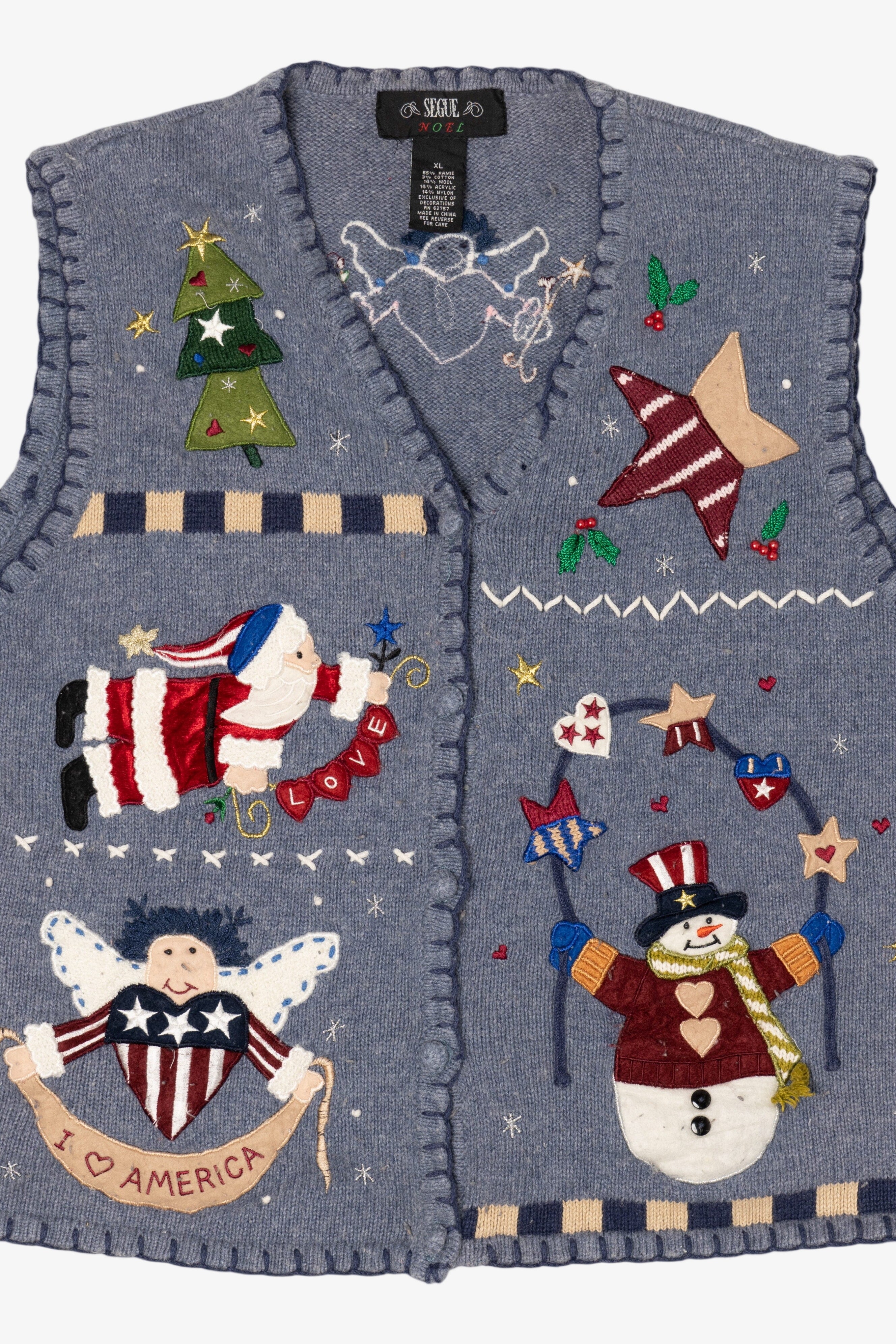Vintage Blue Segue I Heart America Ugly Christmas Vest (1990s)