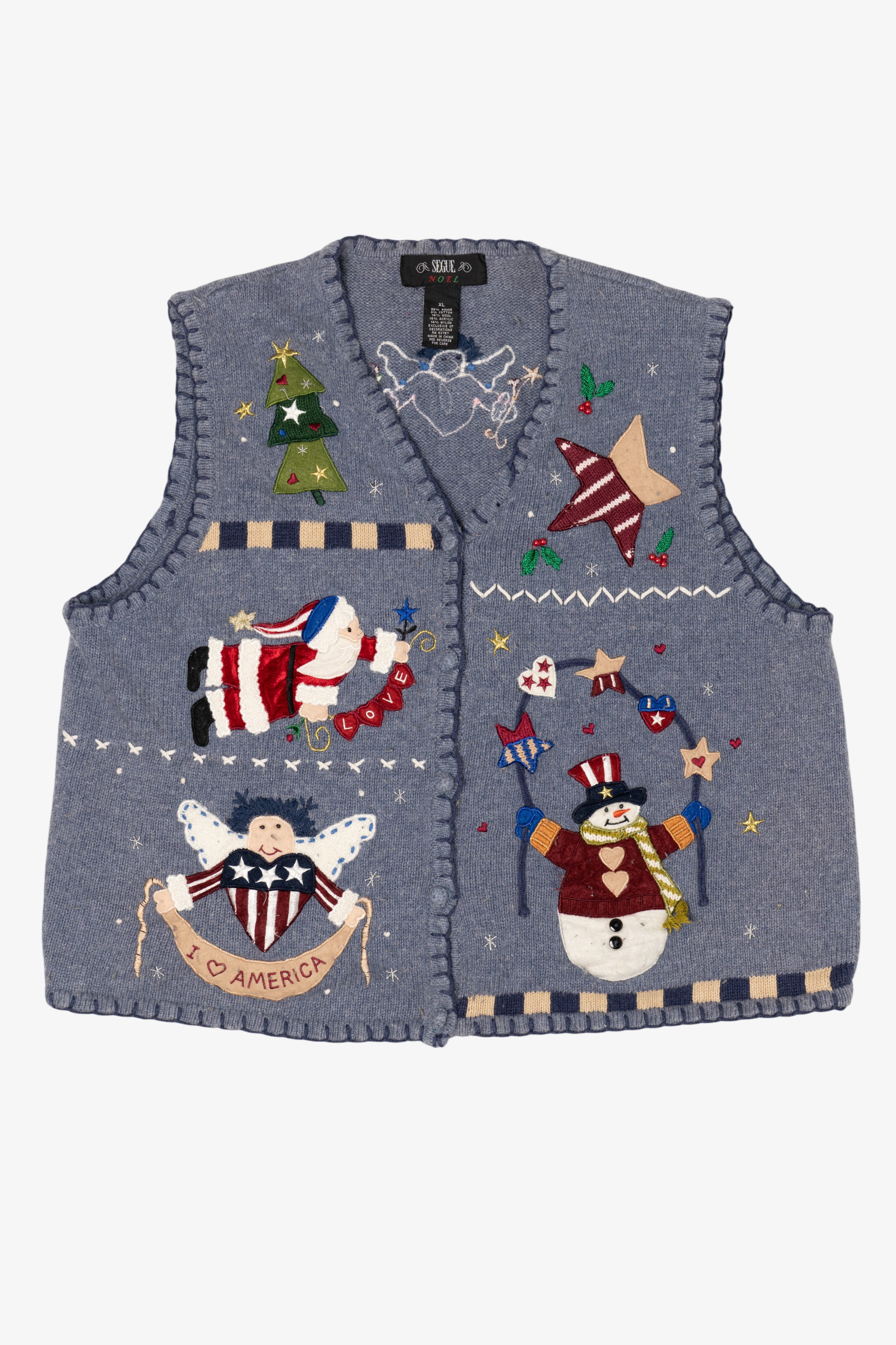 Vintage Blue Segue I Heart America Ugly Christmas Vest (1990s)