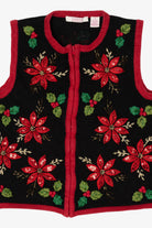 Vintage Black Inspire Poinsettias Ugly Christmas Vest (1990s)