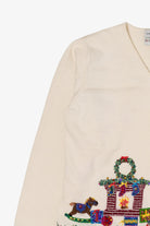 Vintage White Marisa Christina Fireplace Presents Ugly Christmas Cardigan (2000s)