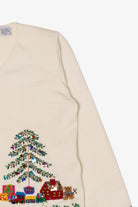 Vintage White Marisa Christina Fireplace Presents Ugly Christmas Cardigan (2000s)
