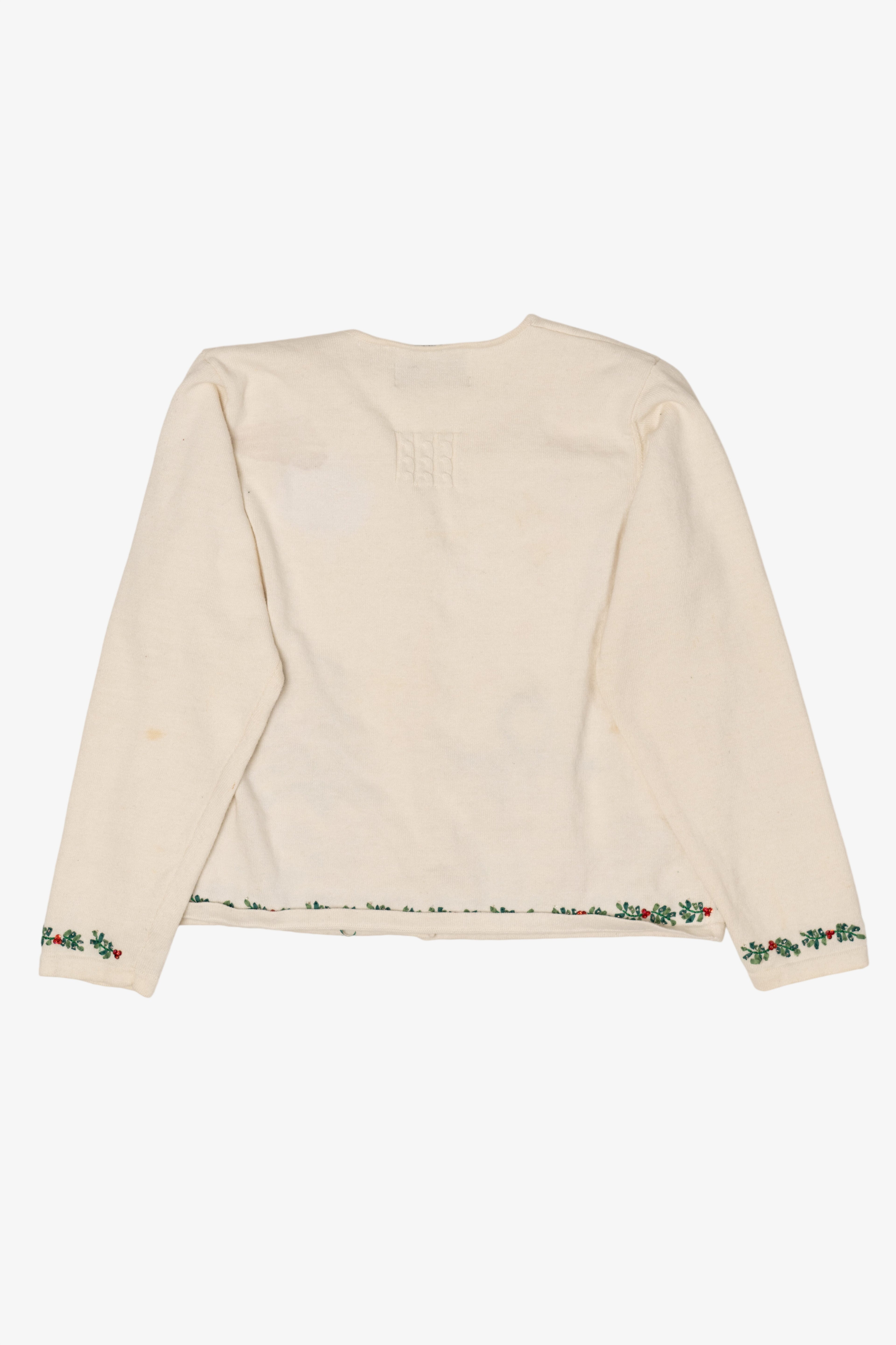 Vintage White Marisa Christina Fireplace Presents Ugly Christmas Cardigan (2000s)