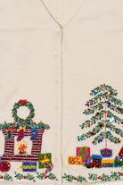 Vintage White Marisa Christina Fireplace Presents Ugly Christmas Cardigan (2000s)