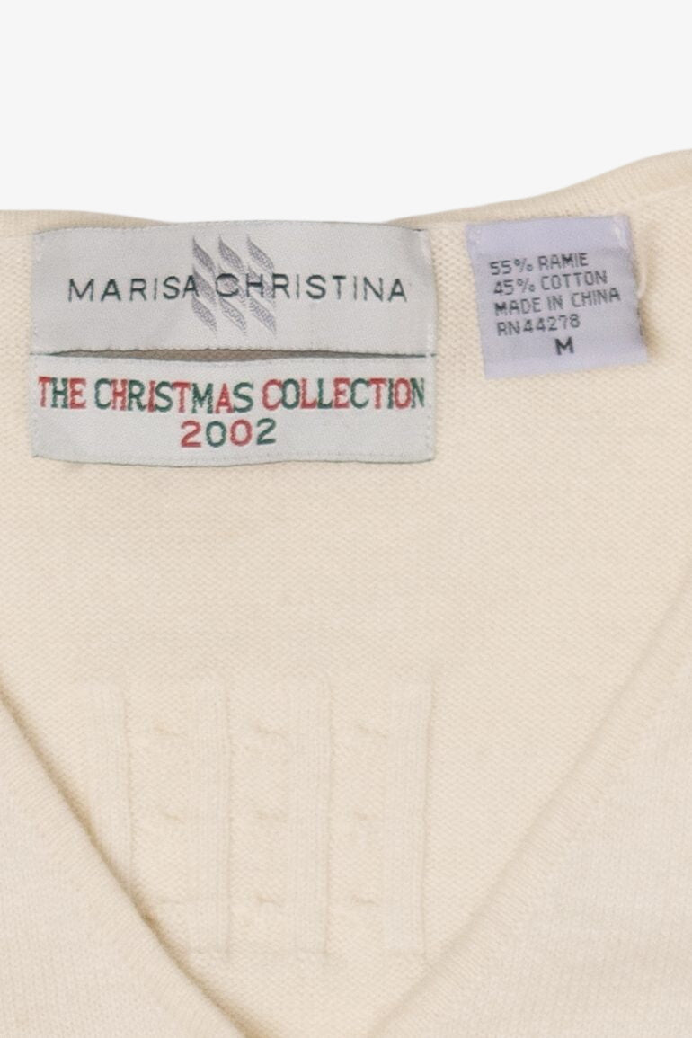 Vintage White Marisa Christina Fireplace Presents Ugly Christmas Cardigan (2000s)