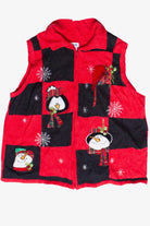 Vintage Checker Snowmen Zipper Ugly Christmas Vest (2000s)