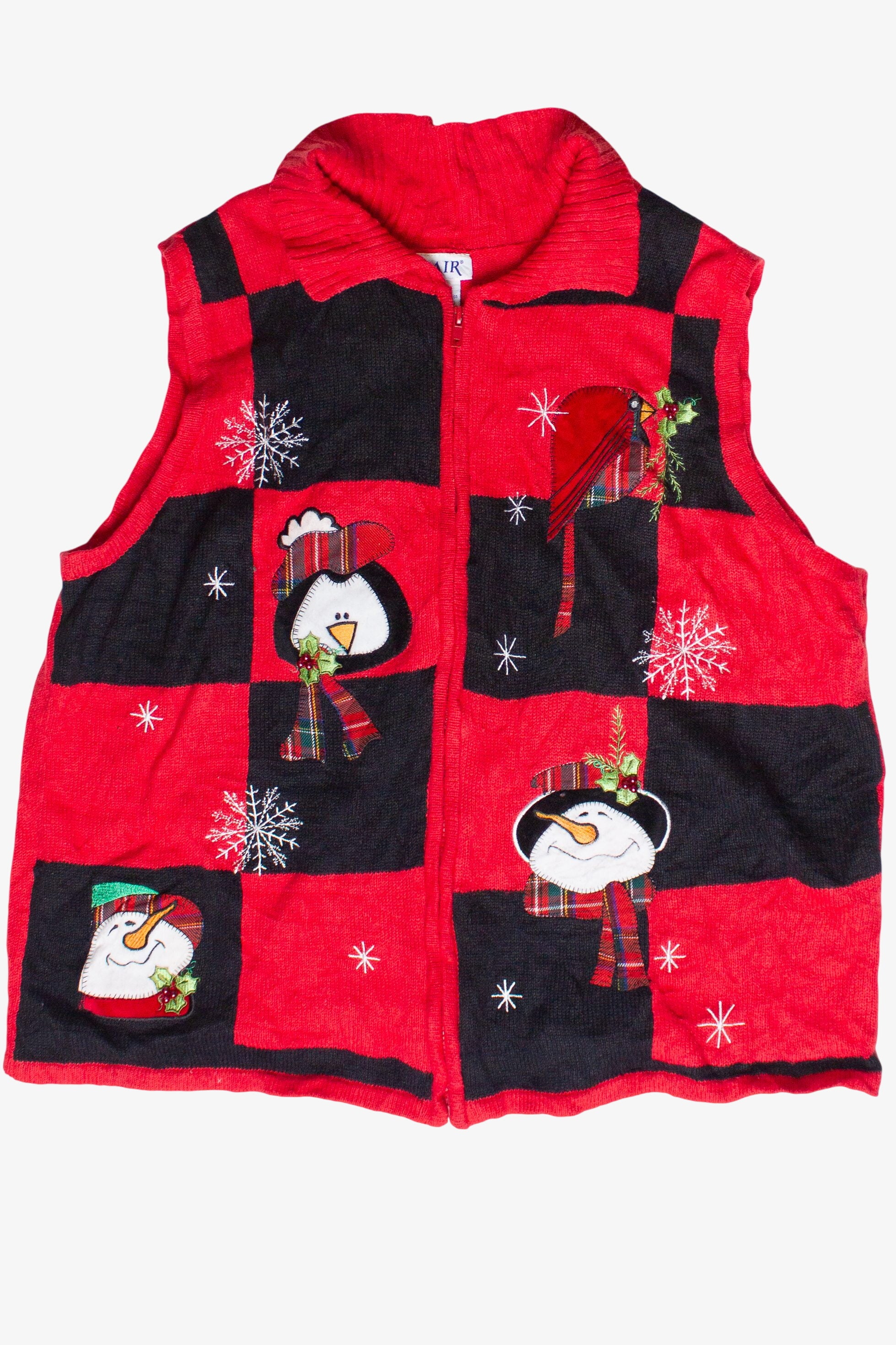 Vintage Checker Snowmen Zipper Ugly Christmas Vest (2000s)