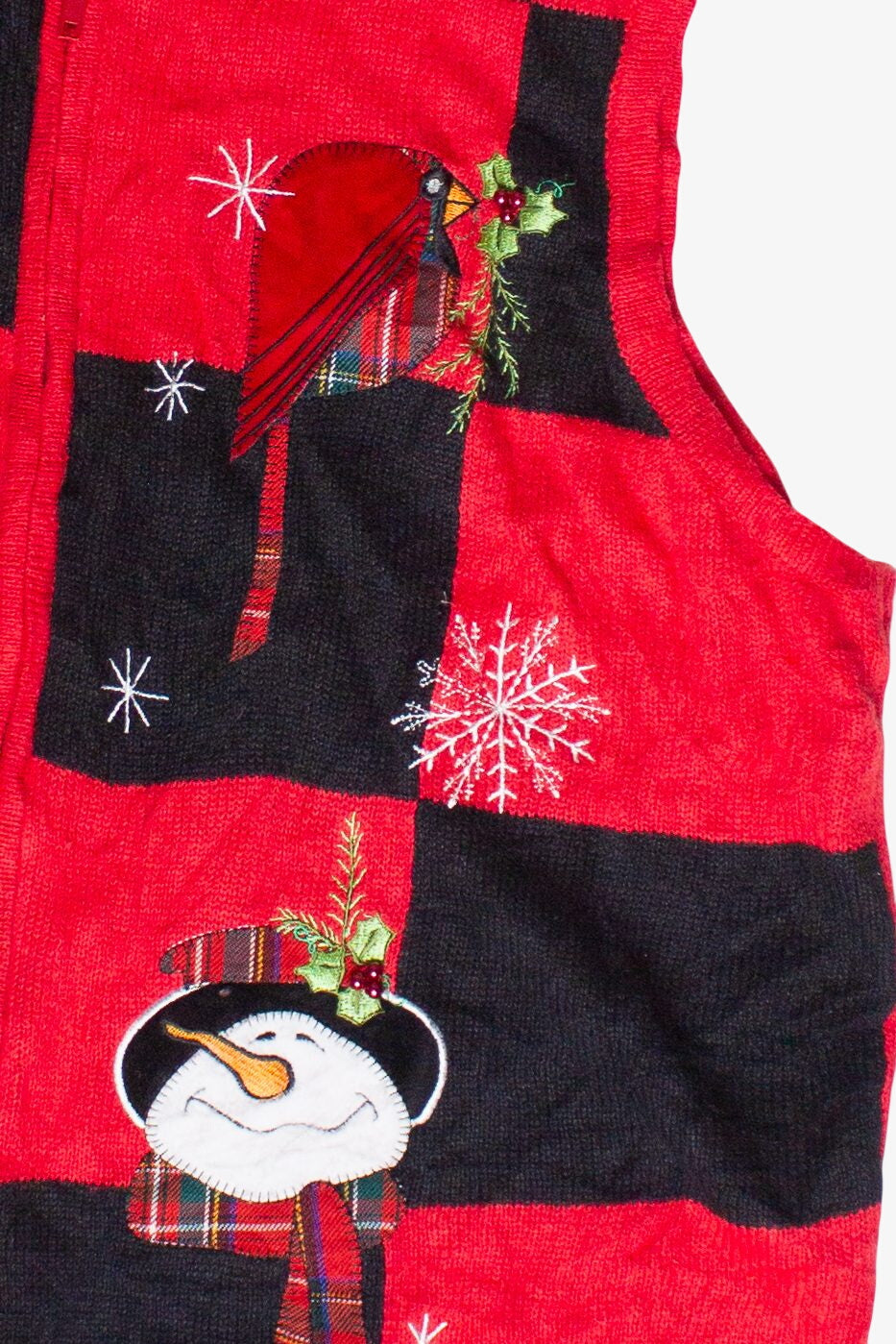 Vintage Checker Snowmen Zipper Ugly Christmas Vest (2000s)