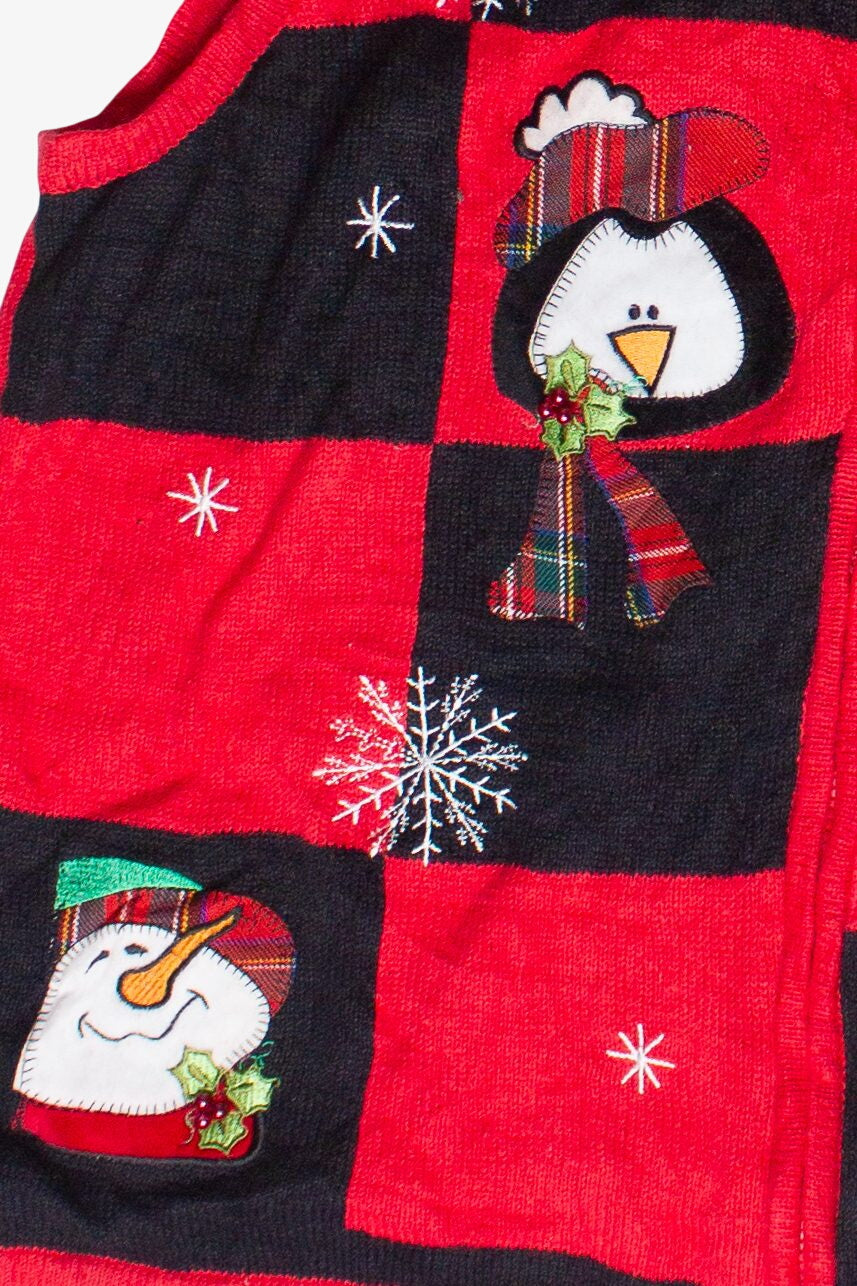 Vintage Checker Snowmen Zipper Ugly Christmas Vest (2000s)