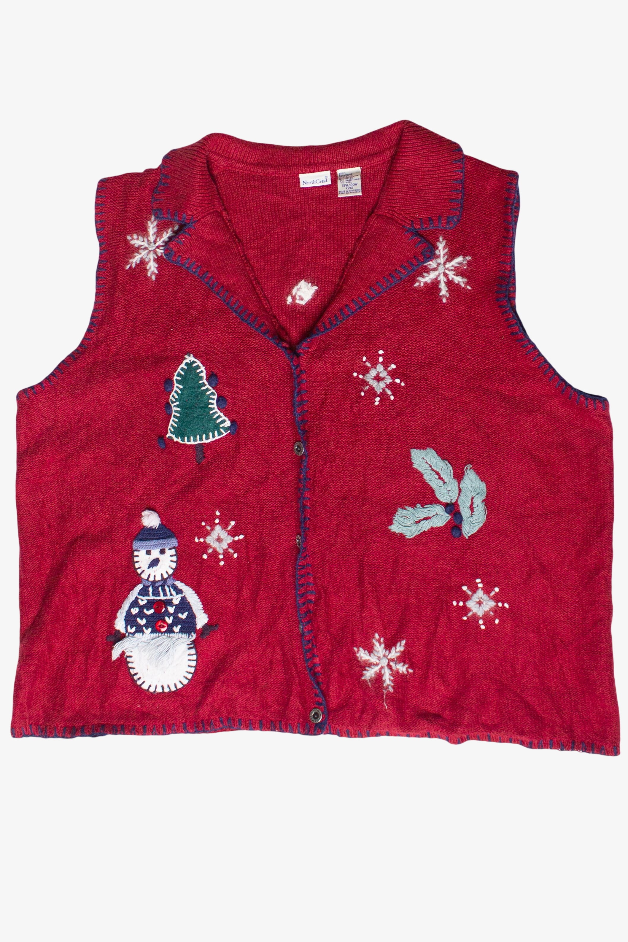 Vintage North Crest Snowman Embroidered Ugly Christmas Vest (2000s)