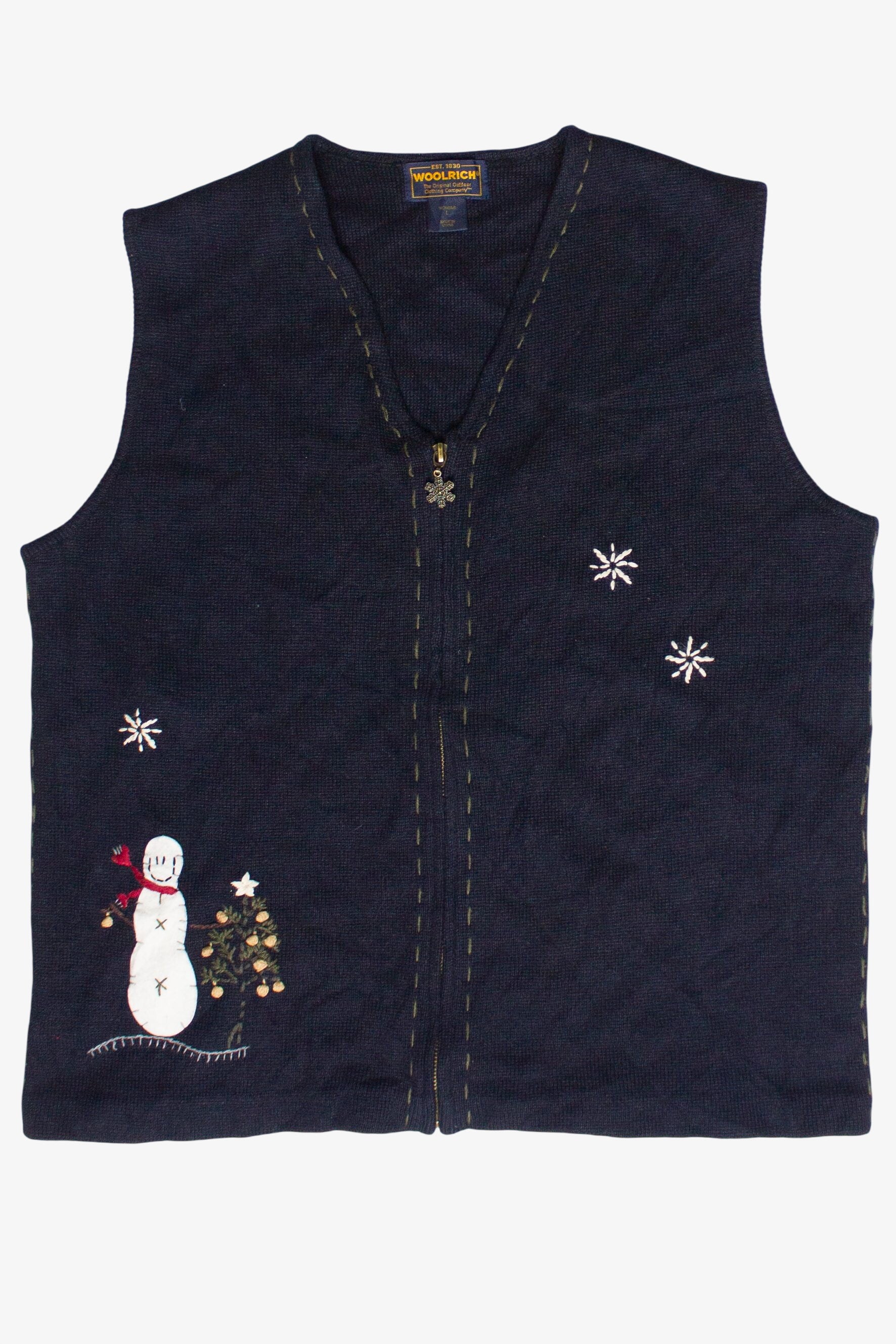 Vintage Hand Stitched Snowman Woolrich Zip Up Ugly Christmas Vest (2000s)