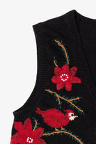 Vintage Black Capacity Cardinals And Poinsettias Ugly Christmas Vest (1990s)