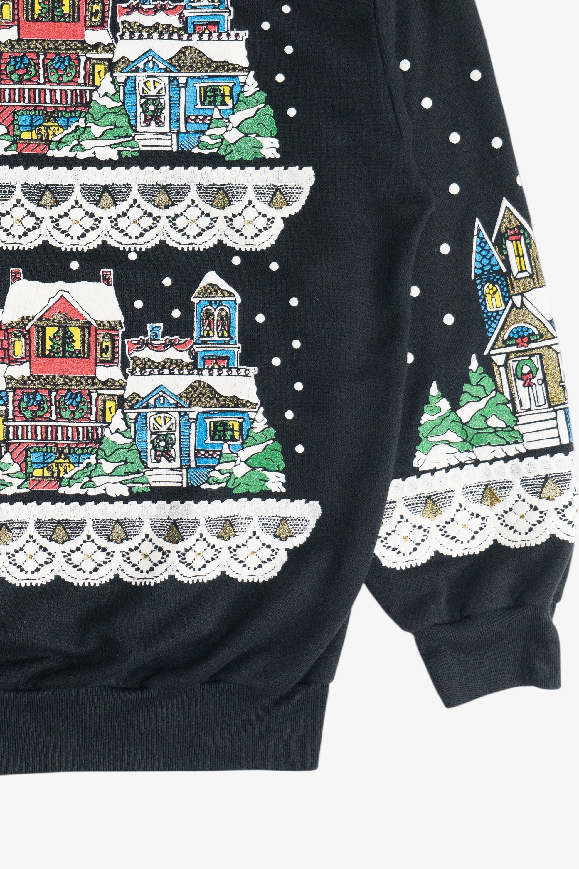 Vintage Snowy City Christmas On Main Street Ugly Christmas Sweatshirt (1980s)